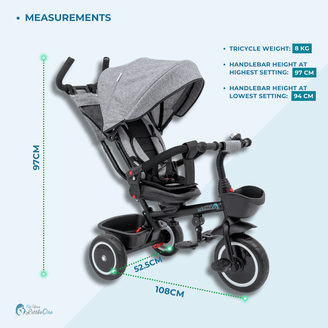 Foryourlittleone 6 in 1 Trike V3 - Grey (9 months - 5 years)