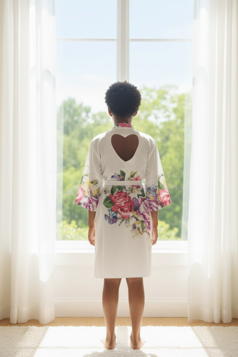 Heart Cutout Robe Back Buttoned Maternity Hospital Gown
