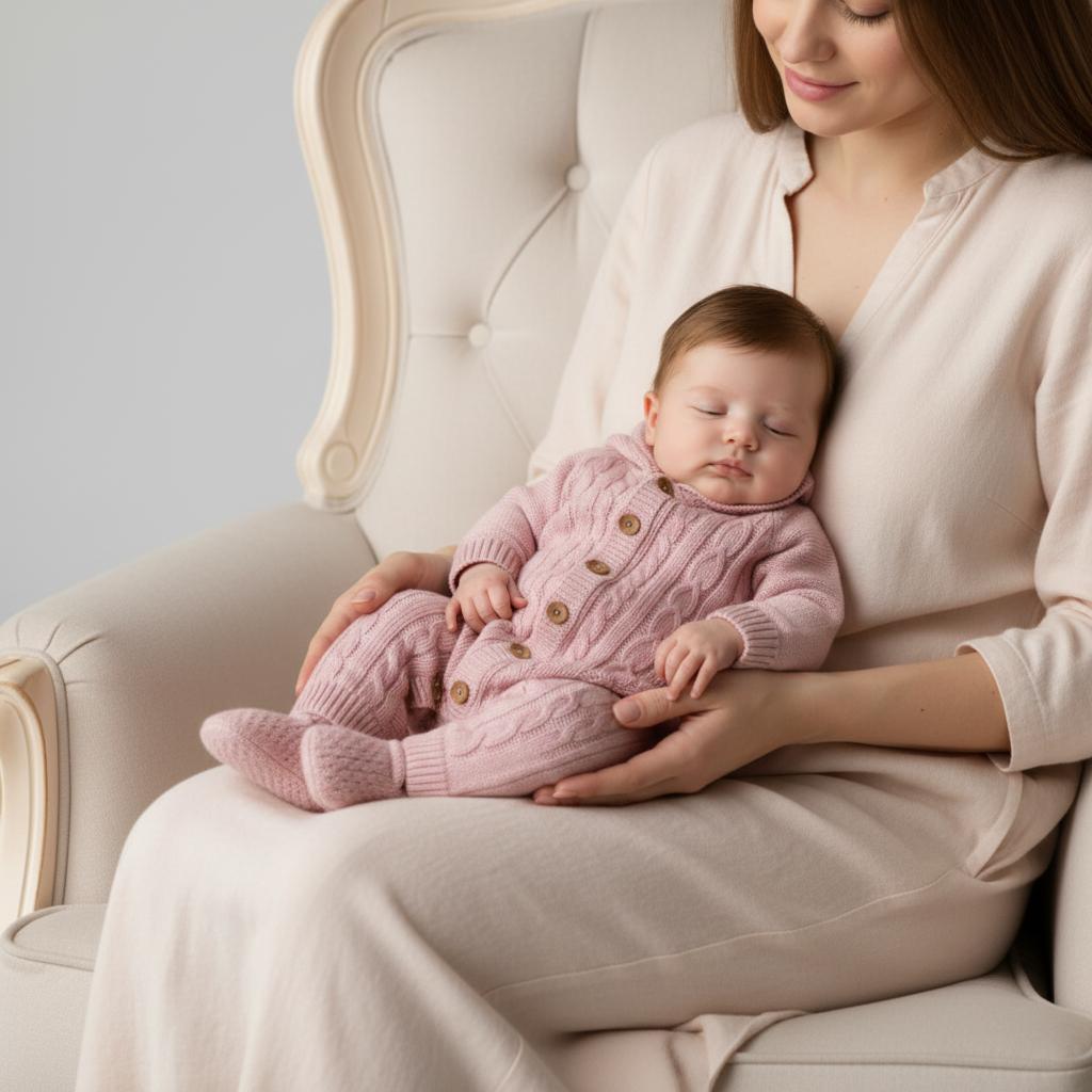 Knit Hoodie Newborn Overall Set