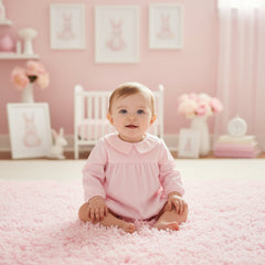 Pink  Infanfium Victoria Stripes Organic Cotton Poplin Baby Girl Rompers Exclusive
