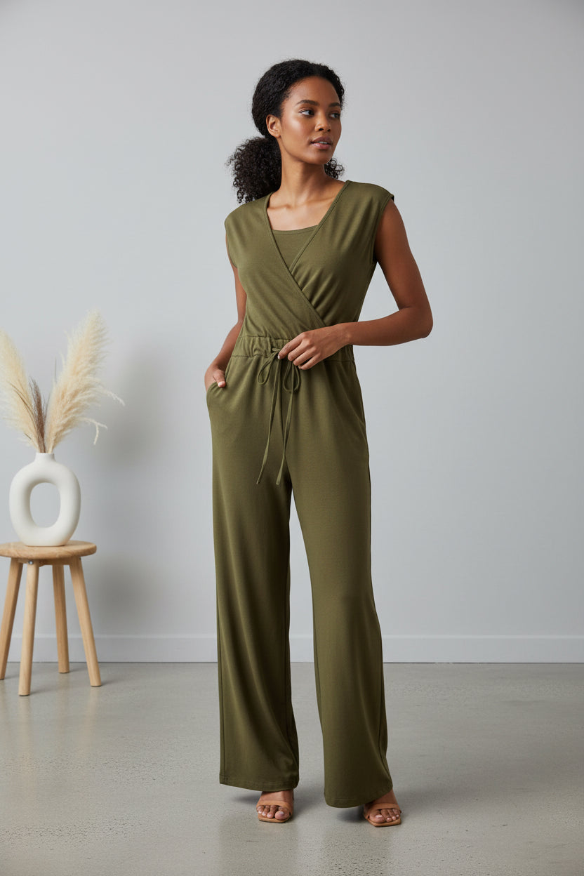 The Breastfeeding Jumpsuit - Kerry Cotton Khaki