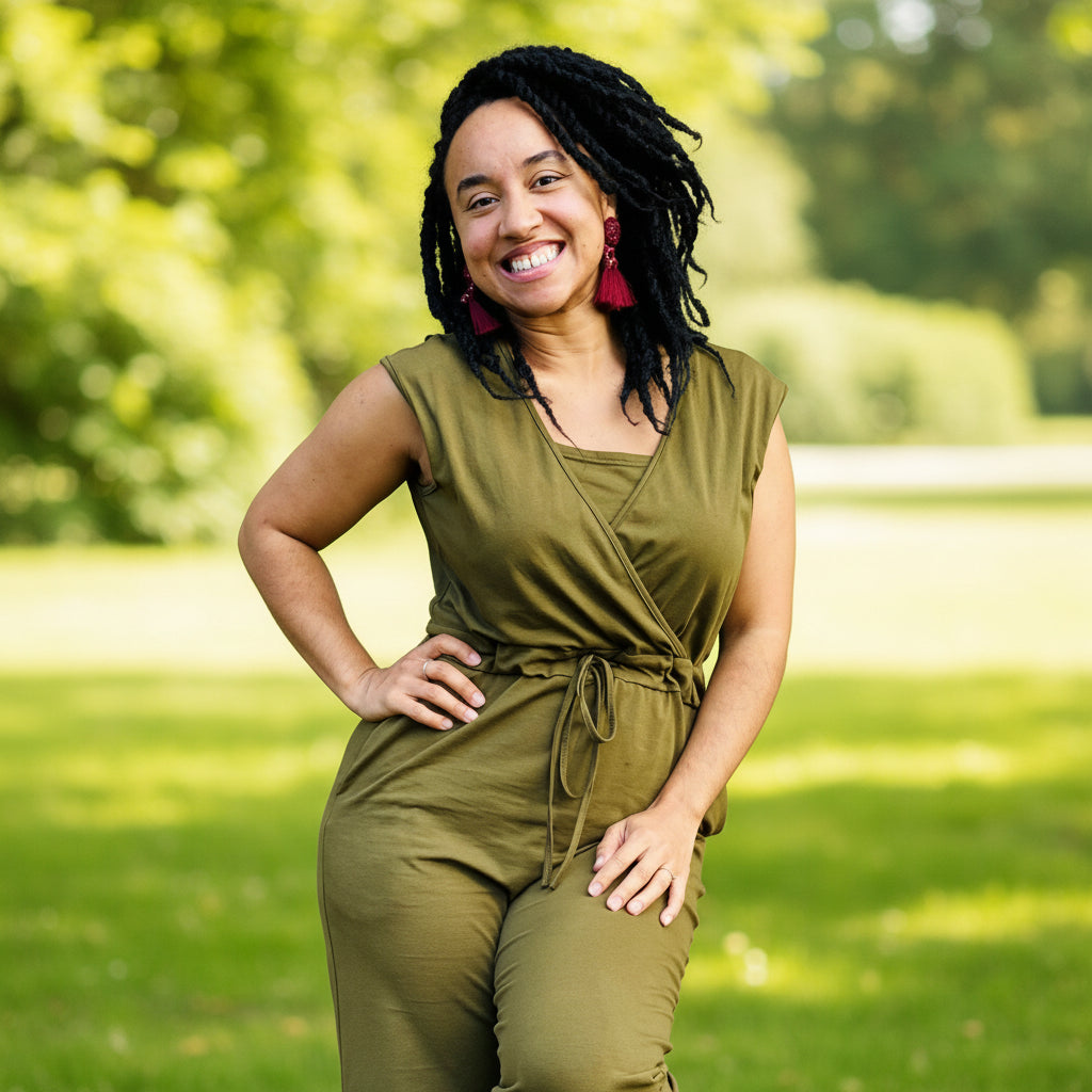 The Breastfeeding Jumpsuit - Kerry Cotton Khaki