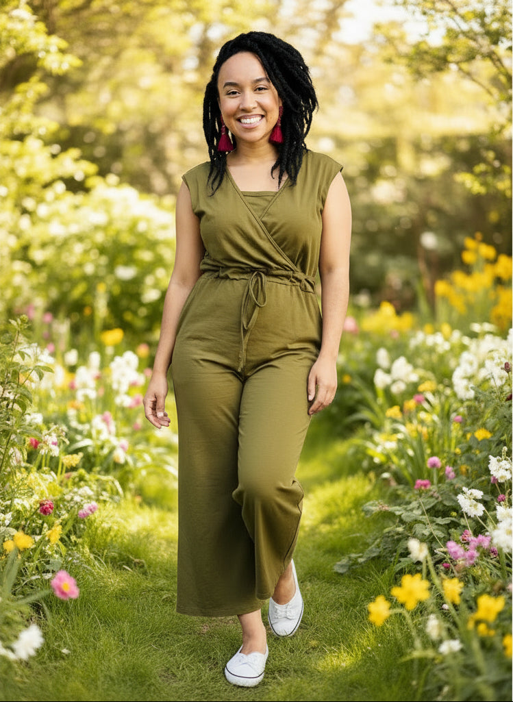 The Breastfeeding Jumpsuit - Kerry Cotton Khaki