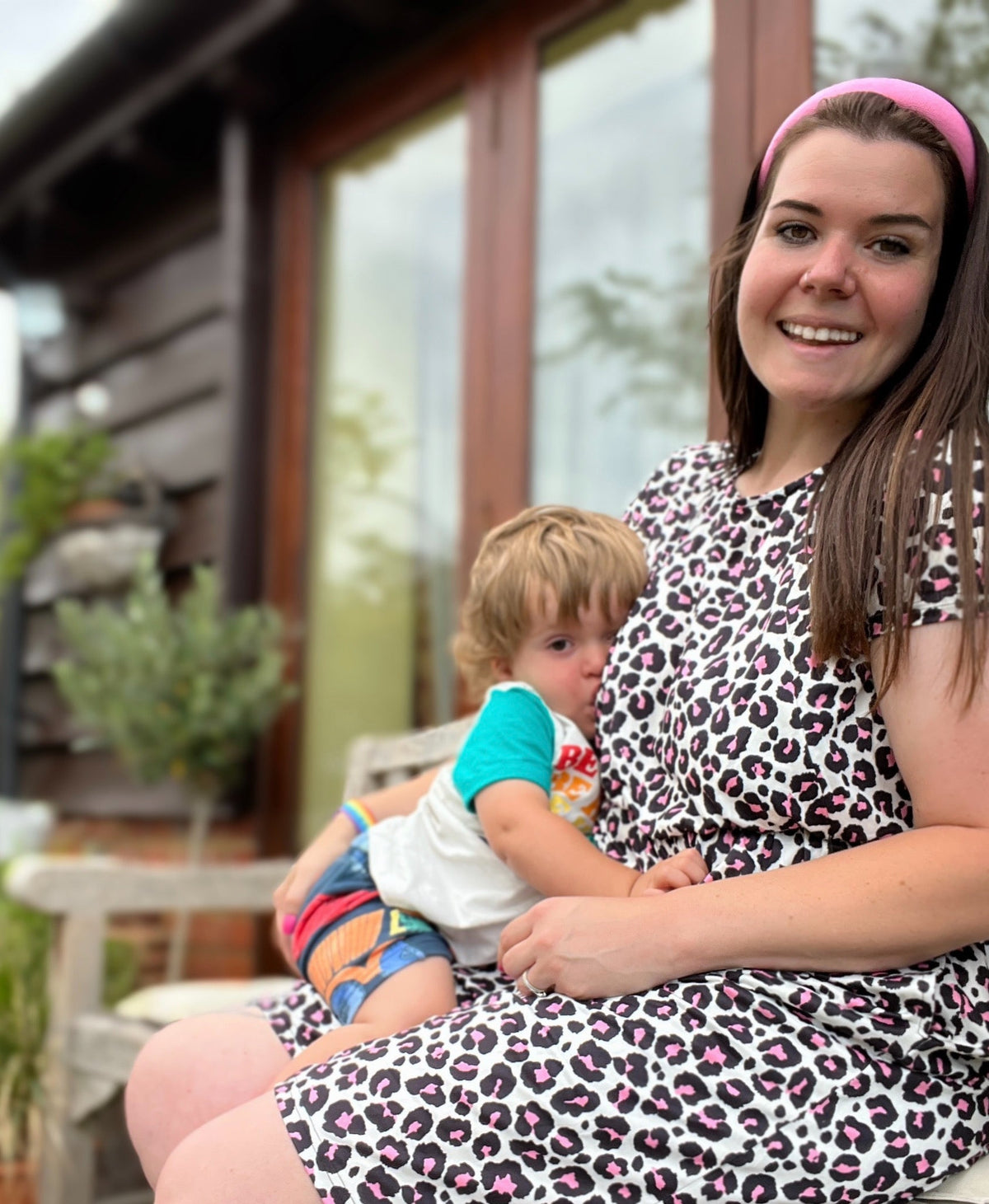 The Knee Length Breastfeeding Dress - Lizzie Leopard Pink