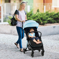 NNECW Self Standing Gravity Fold Infant Stoller with Adjustable Canopy for 0-3 Years Old-Blue