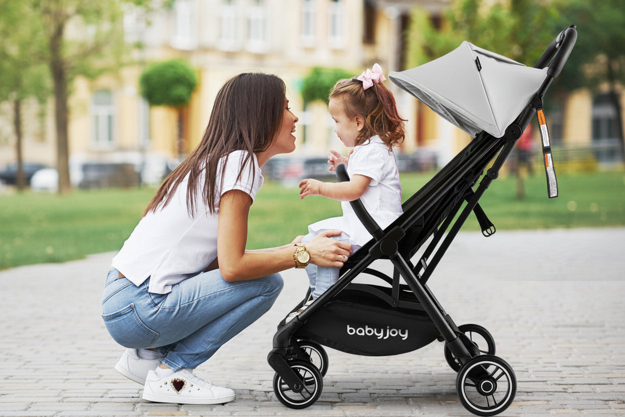 NNECW Folding Infant Stoller with Adjustable Canopy for 0-3 Years Old-Gray