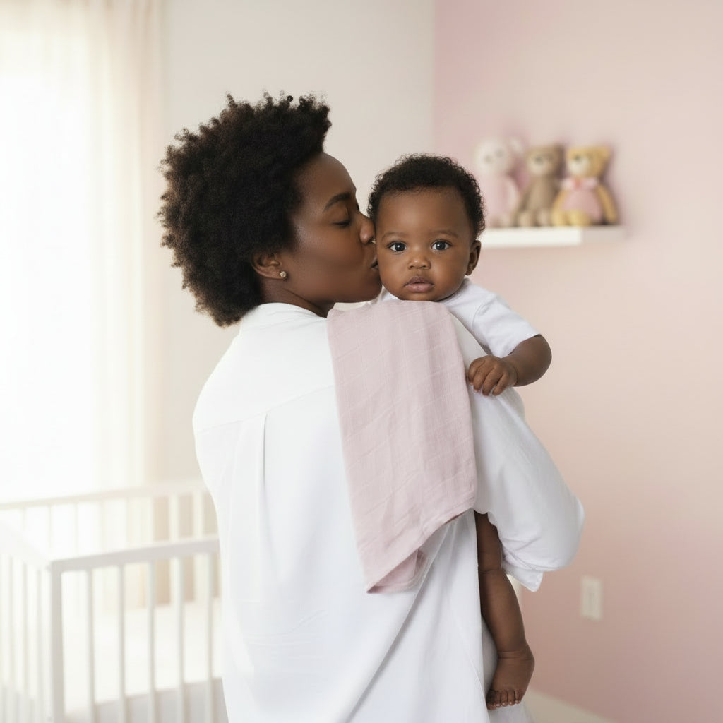 The Les Enfants Bamboo Muslin Squares Rose White Signature
