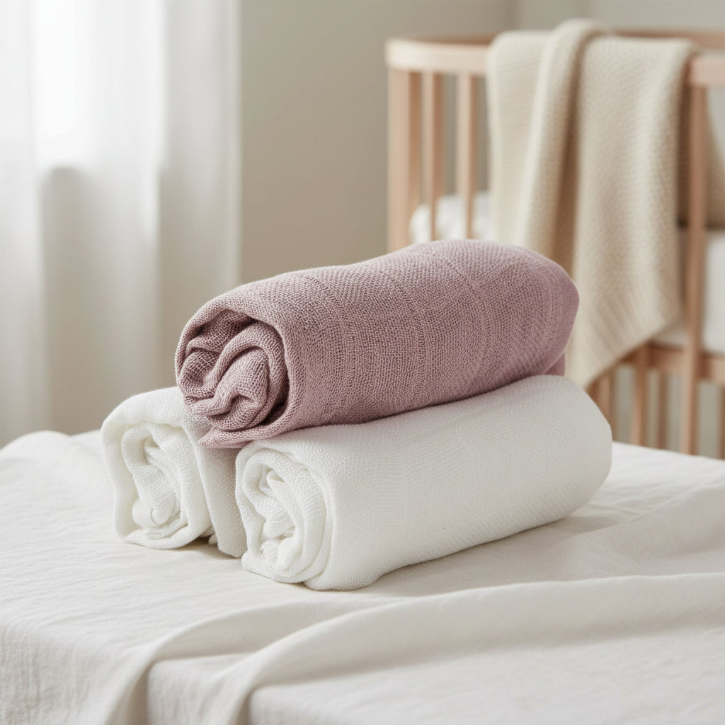 The Les Enfants Bamboo Muslin Squares Rose White Signature