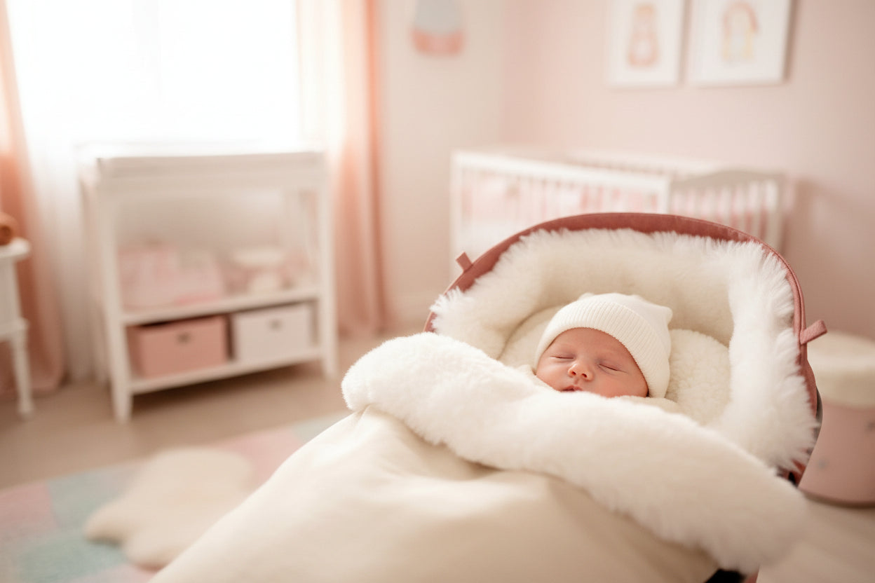 White Natural Sheepskin Stroller Sleeping Bag